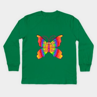 Rainbow Butterfly Kids Long Sleeve T-Shirt